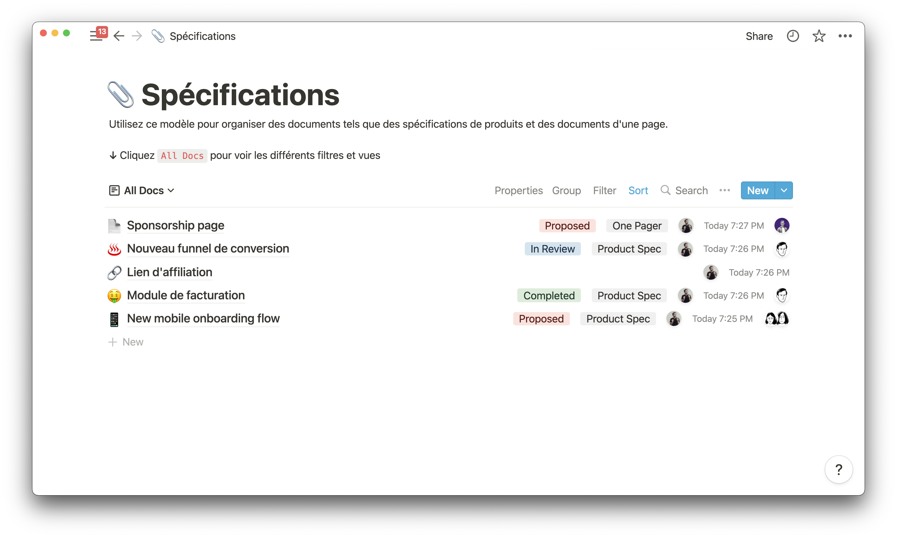 Base de données de spécifications